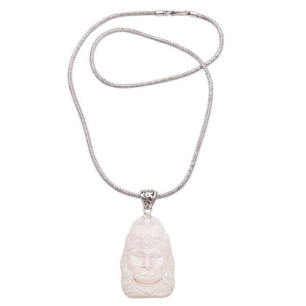 Alternate image for Sterling Silver and Bone Hindu Pendant Necklace from Bali Supreme Hanuman