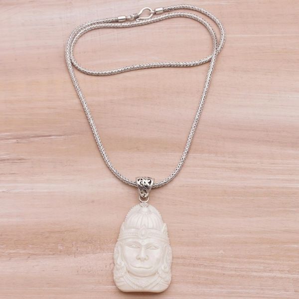 Alternate image for Sterling Silver and Bone Hindu Pendant Necklace from Bali Supreme Hanuman