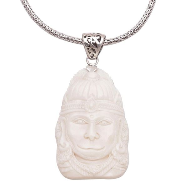 Alternate image for Sterling Silver and Bone Hindu Pendant Necklace from Bali Supreme Hanuman
