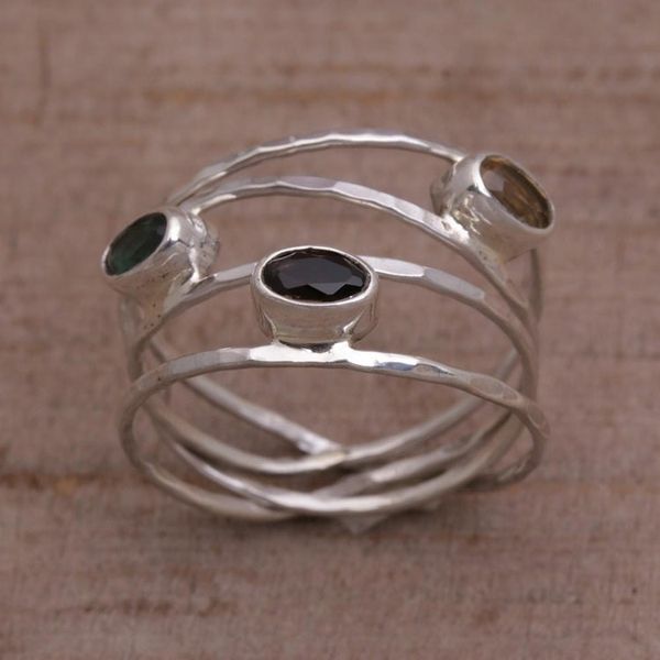 Alternate image for Green and Smoky Quartz and Citrine Ring from Bali Bold Majesty