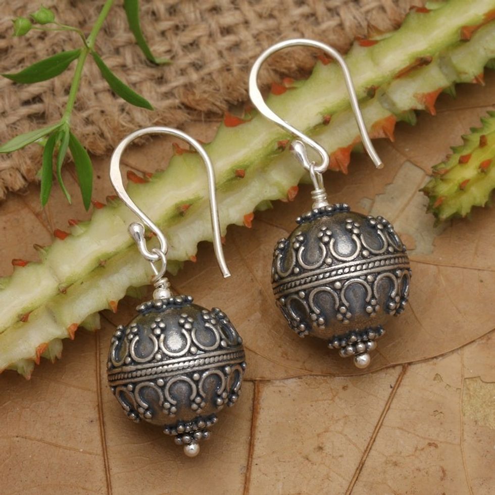 Sterling Silver Ornate Dangle Earrings from Indonesia 'Majestic Bali'