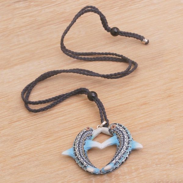 Alternate image for Handmade Polymer Clay Dolphin Pendant Necklace Indonesia Dolphin Twins