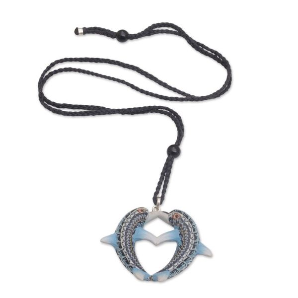 Alternate image for Handmade Polymer Clay Dolphin Pendant Necklace Indonesia Dolphin Twins