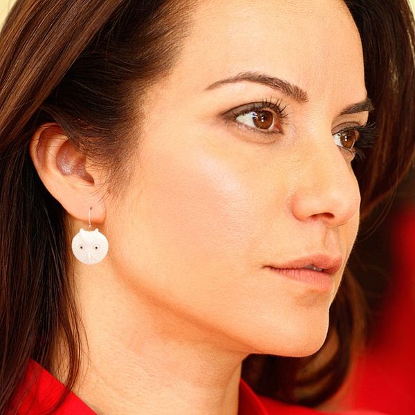 Alternate image for Handcrafted Bone Owl Head Dangle Earrings from Bali Owl Faces