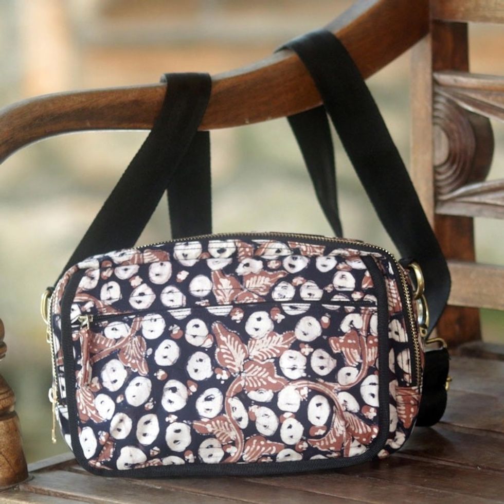 Handmade Cotton Shoulder Bag with Batik Pattern 'Copper Stalk'