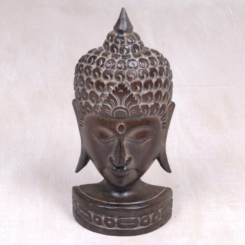 Albesia Wood Sculpture of Buddha from Indonesia 'Peaceful Soul'