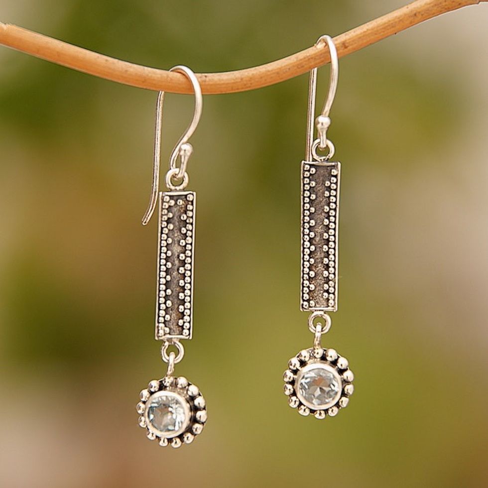 Sterling Silver and Blue Topaz Dangle Earrings from Bali 'Falling Raindrops'