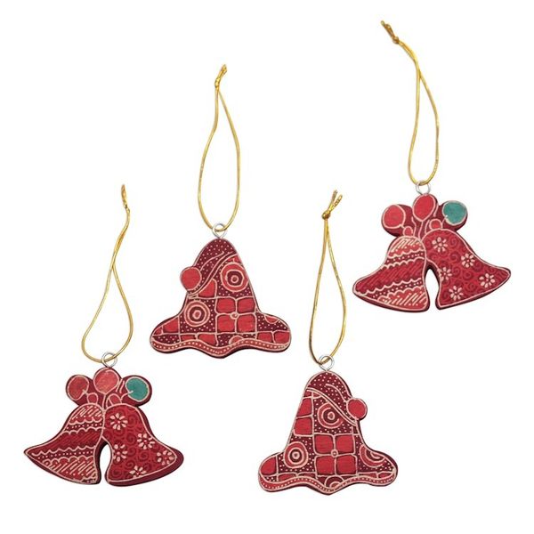 Alternate image for Batik Wadang Wood Bell Ornaments Set of 4 from Java Java Jingle