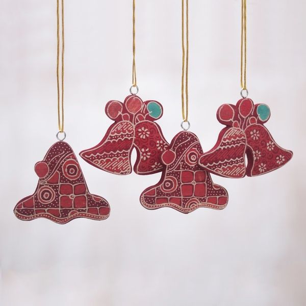 Alternate image for Batik Wadang Wood Bell Ornaments Set of 4 from Java Java Jingle