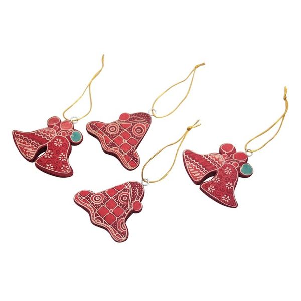 Alternate image for Batik Wadang Wood Bell Ornaments Set of 4 from Java Java Jingle