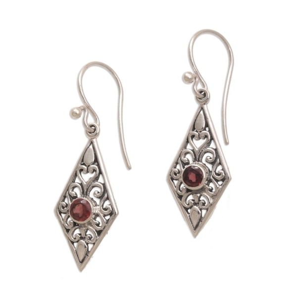 Alternate image for Handmade Garnet and Sterling Silver Dangle Earrings Diamond Vines