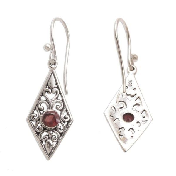 Alternate image for Handmade Garnet and Sterling Silver Dangle Earrings Diamond Vines