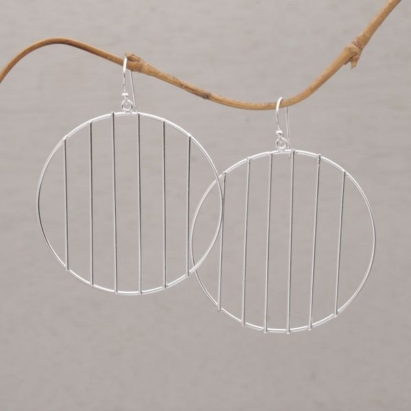 Alternate image for Sterling Silver Vertical Lines Circle Dangle Earrings Linescope