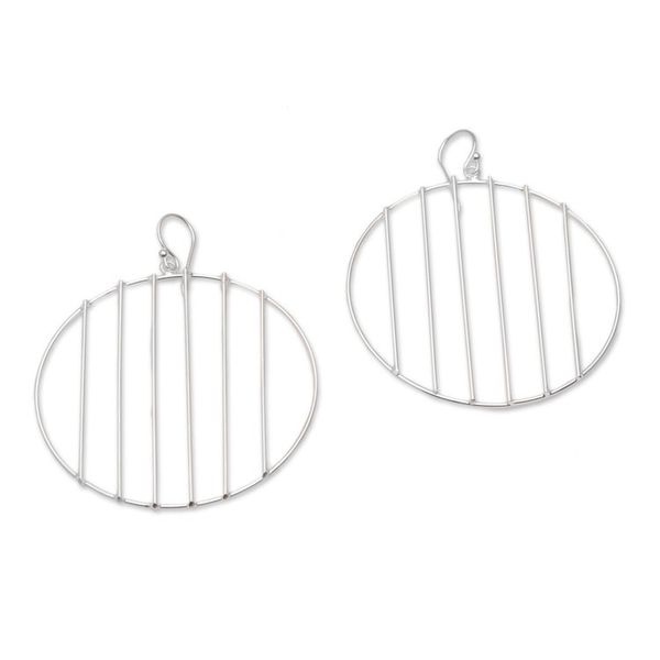 Alternate image for Sterling Silver Vertical Lines Circle Dangle Earrings Linescope