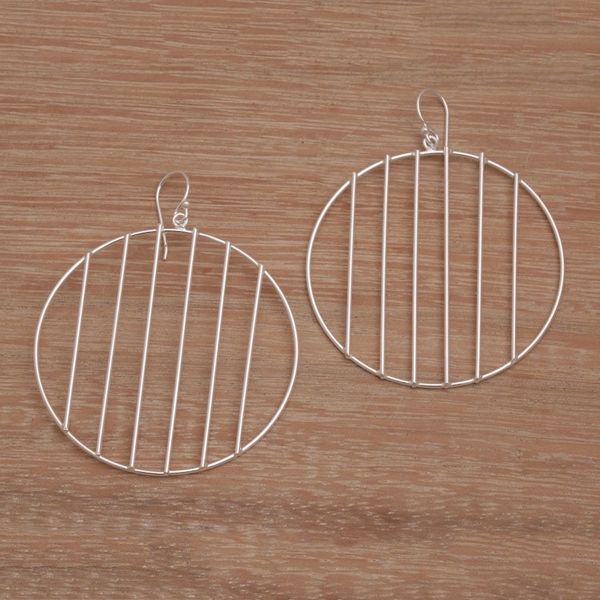 Alternate image for Sterling Silver Vertical Lines Circle Dangle Earrings Linescope