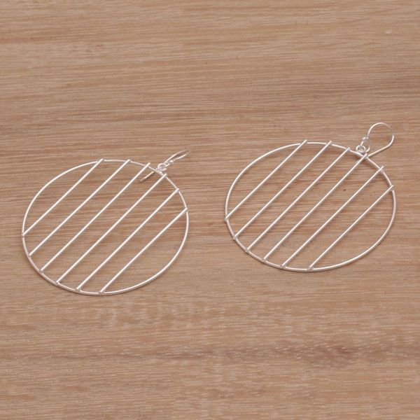 Alternate image for Sterling Silver Vertical Lines Circle Dangle Earrings Linescope