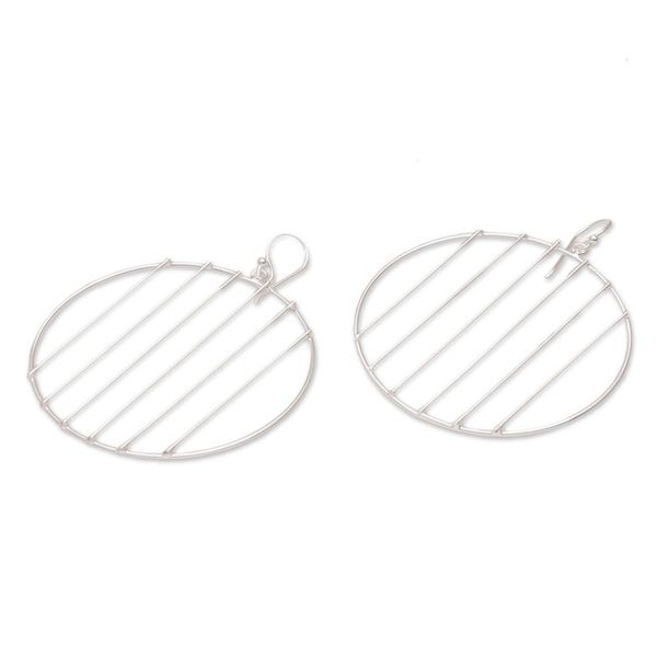 Alternate image for Sterling Silver Vertical Lines Circle Dangle Earrings Linescope