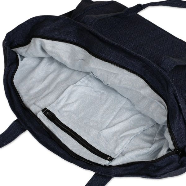 Alternate image for Handmade Navy Cotton Batik Tote Bag from Indonesia Gleeful Garden