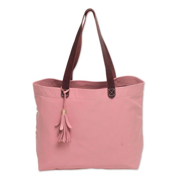 Alternate image for Large Indonesian Hand Crafted Pink Leather Tote Bag Balinese Abundance