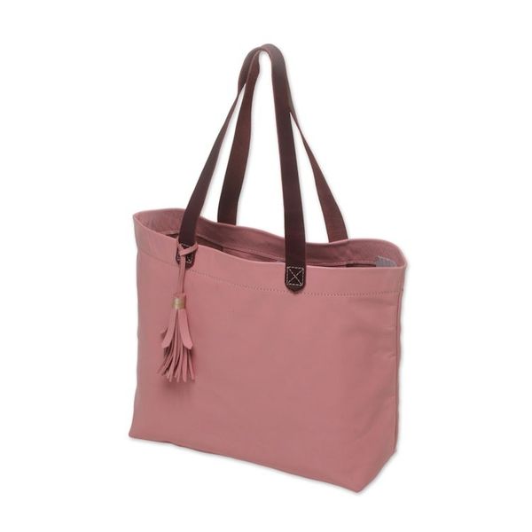 Alternate image for Large Indonesian Hand Crafted Pink Leather Tote Bag Balinese Abundance