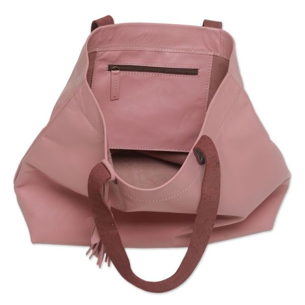 Alternate image for Large Indonesian Hand Crafted Pink Leather Tote Bag Balinese Abundance