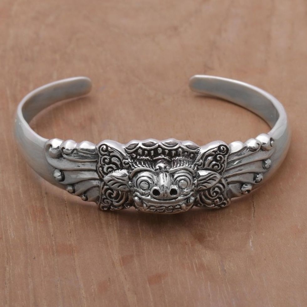 Sterling Silver Barong Cuff Bracelet NOVICA from Indonesia 'Smiling Barong'