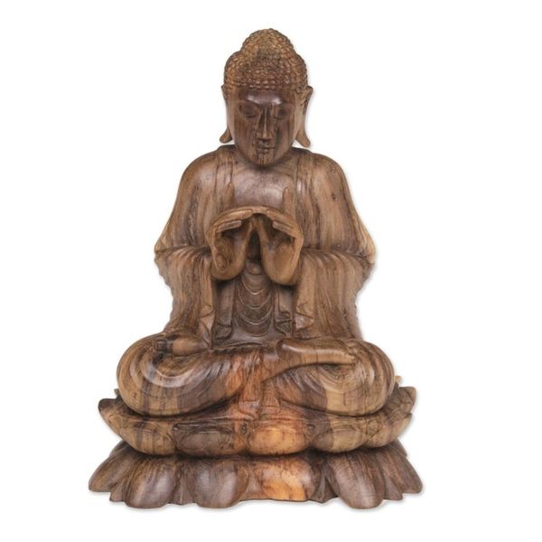 Alternate image for Balinese Hand Carved Hibiscus Wood Vitarka Buddha Statuette Vitarka Buddha on Lotus