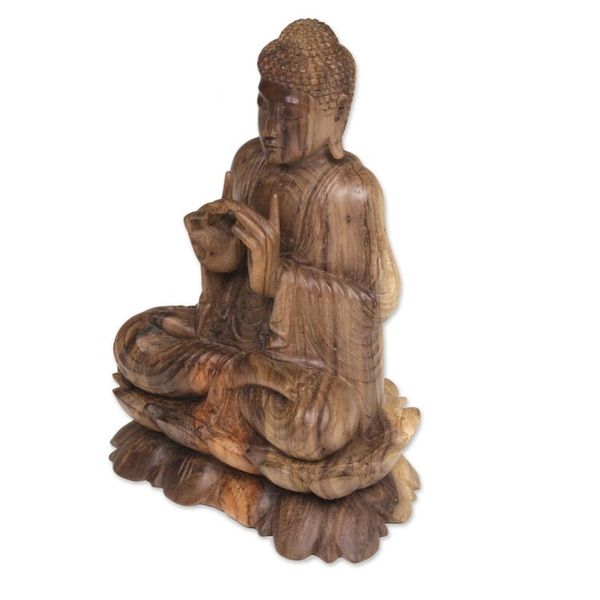 Alternate image for Balinese Hand Carved Hibiscus Wood Vitarka Buddha Statuette Vitarka Buddha on Lotus