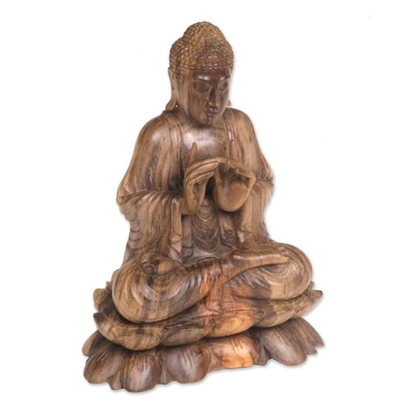 Alternate image for Balinese Hand Carved Hibiscus Wood Vitarka Buddha Statuette Vitarka Buddha on Lotus
