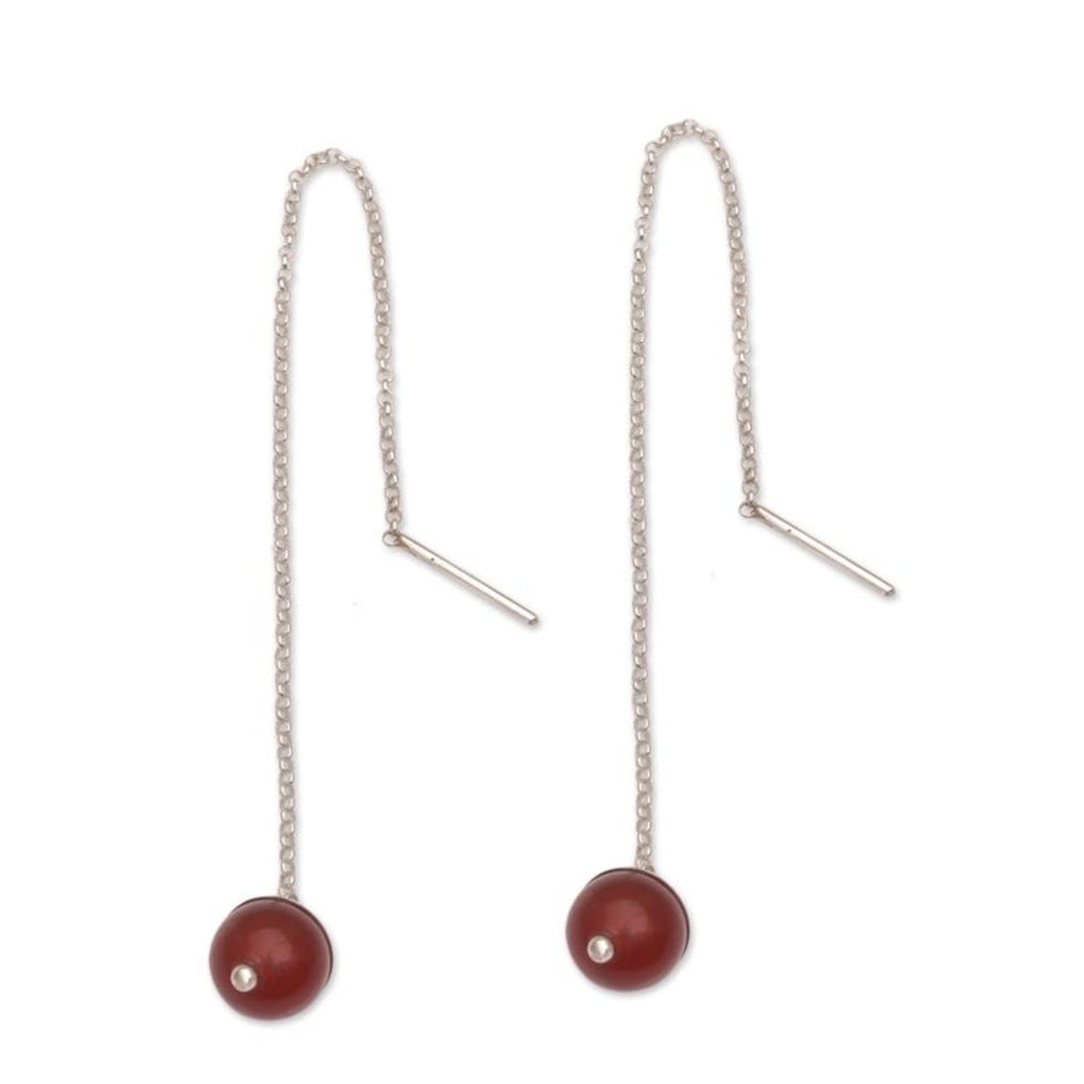 Handmade Carnelian Threader Earrings 925 Sterling Silver 'Soaring Dawn'