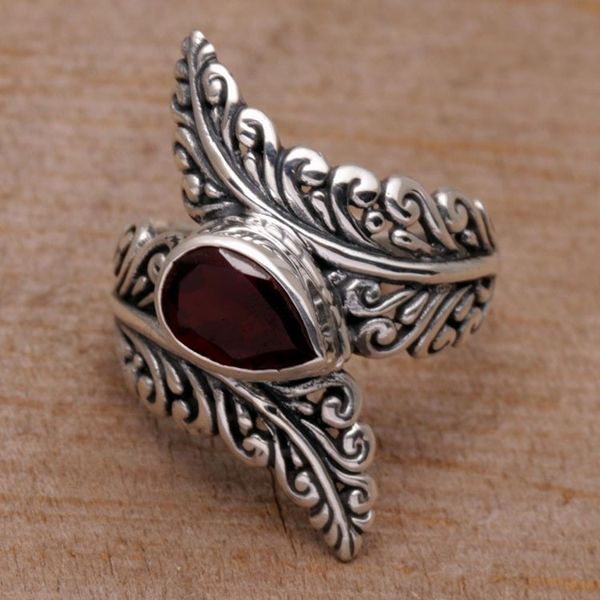 Alternate image for Garnet and Sterling Silver Fern Cocktail Ring from Bali Ferny Caress