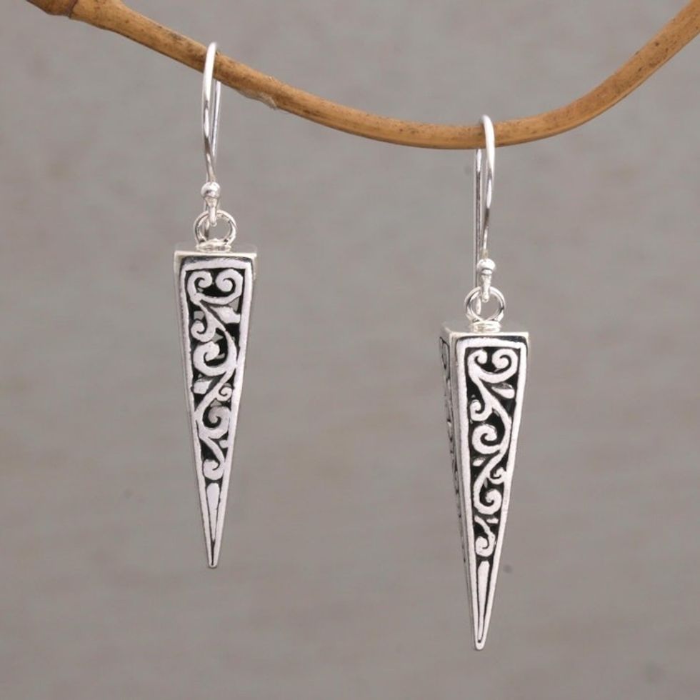 Sterling Silver Pyramid-Shaped Earrings from Bali 'Vine Pyramids'