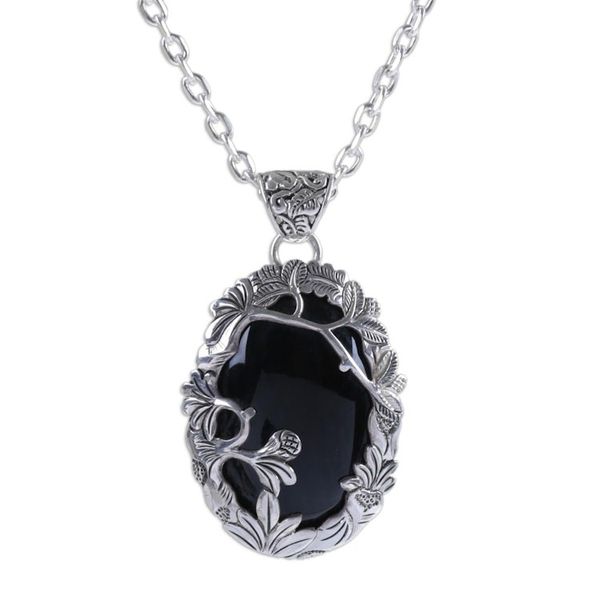 Alternate image for Onyx and Sterling Silver Nature Themed Necklace from Bali Dark Woods