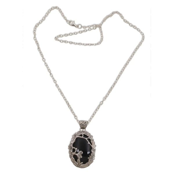 Alternate image for Onyx and Sterling Silver Nature Themed Necklace from Bali Dark Woods