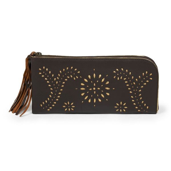 Alternate image for Wallet Clutch Hand Crafted from Dark Brown Leather Prambanan Fireworks in Brown