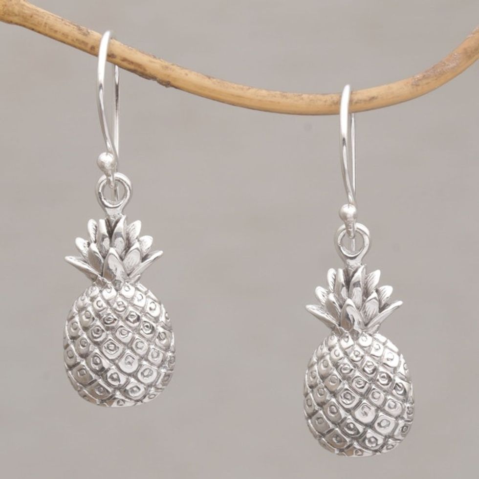 Tropical Pineapple Sterling Silver Dangle Earrings 'Luscious Pineapple'