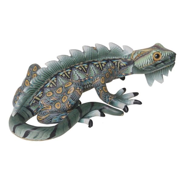 Alternate image for Handcrafted Polymer Clay Iguana Sculpture 5.5 Inch Watchful Iguana