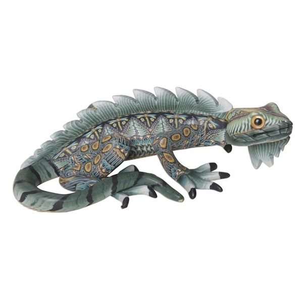 Alternate image for Handcrafted Polymer Clay Iguana Sculpture 5.5 Inch Watchful Iguana