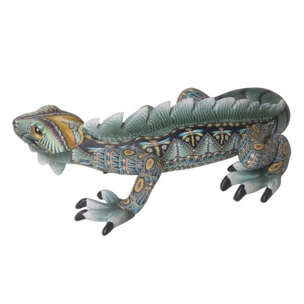 Alternate image for Handcrafted Polymer Clay Iguana Sculpture 5.5 Inch Watchful Iguana