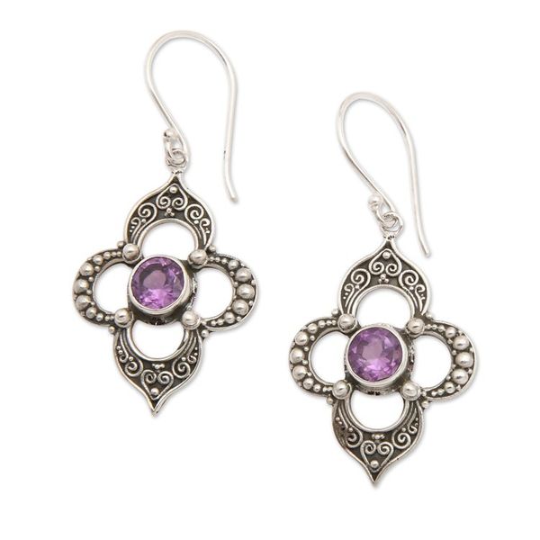 Alternate image for Amethyst Petal Motif Dangle Earrings from Bali Aurora Petals