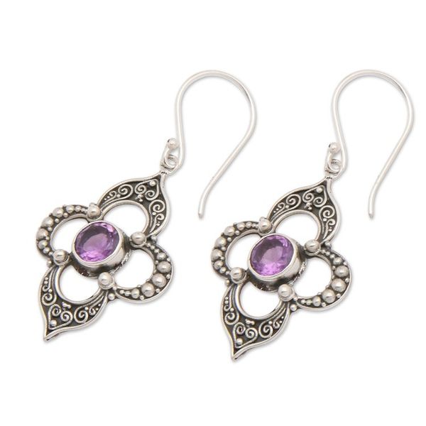 Alternate image for Amethyst Petal Motif Dangle Earrings from Bali Aurora Petals