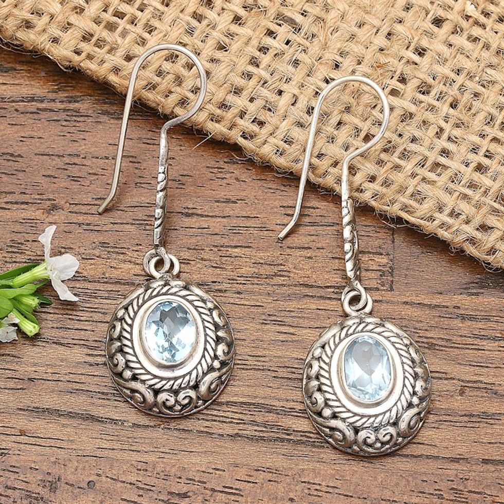 Handcrafted Blue Topaz and Sterling Silver Dangle Earrings 'Bright Wonder'