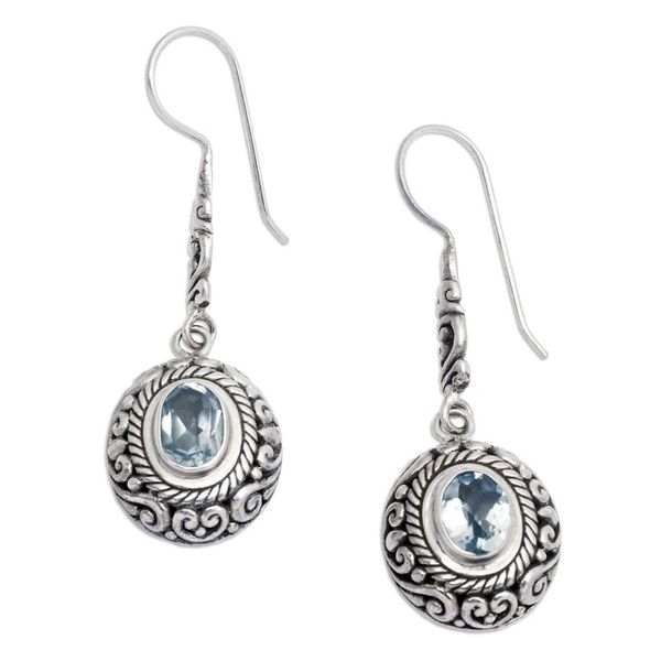Alternate image for Handcrafted Blue Topaz and Sterling Silver Dangle Earrings Bright Wonder