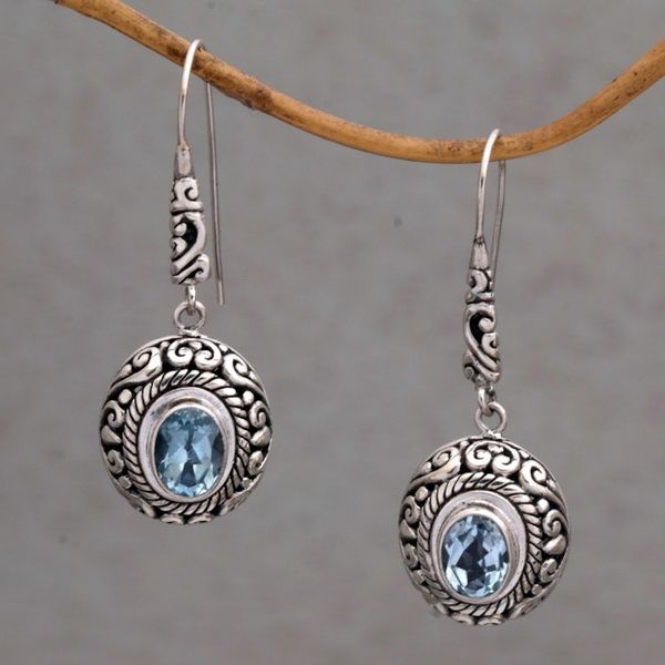 Alternate image for Handcrafted Blue Topaz and Sterling Silver Dangle Earrings Bright Wonder