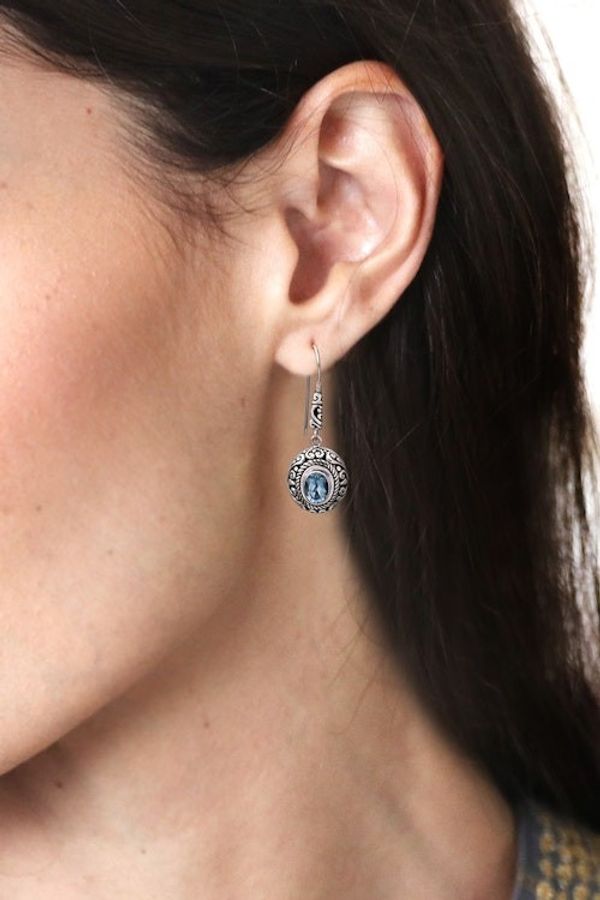 Alternate image for Handcrafted Blue Topaz and Sterling Silver Dangle Earrings Bright Wonder