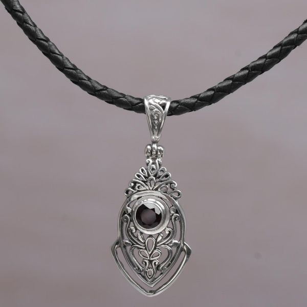 Alternate image for Sterling Silver and Garnet Pendant Necklace from Indonesia Bali Amulet in Red