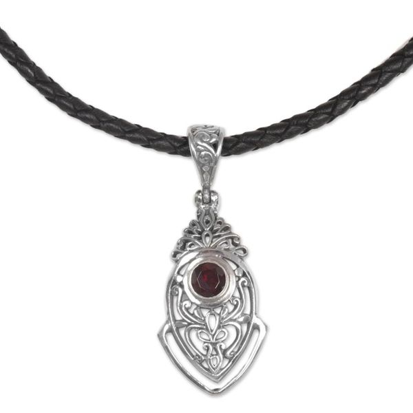 Alternate image for Sterling Silver and Garnet Pendant Necklace from Indonesia Bali Amulet in Red