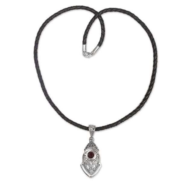 Alternate image for Sterling Silver and Garnet Pendant Necklace from Indonesia Bali Amulet in Red