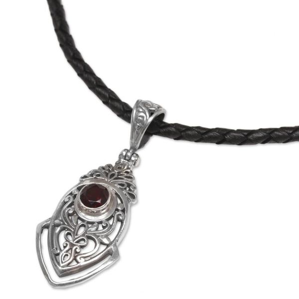 Alternate image for Sterling Silver and Garnet Pendant Necklace from Indonesia Bali Amulet in Red