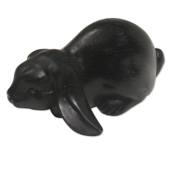Alternate image for Handcrafted Suar Wood Rabbit Sculpture in Black from Bali Begging Rabbit in Black